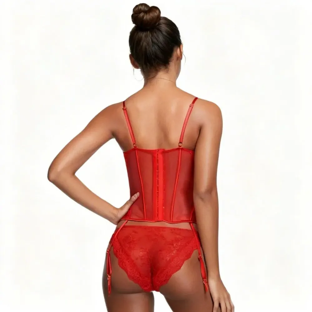 Victoria's Secret Red Lightly Lined Lace Corset Top, M